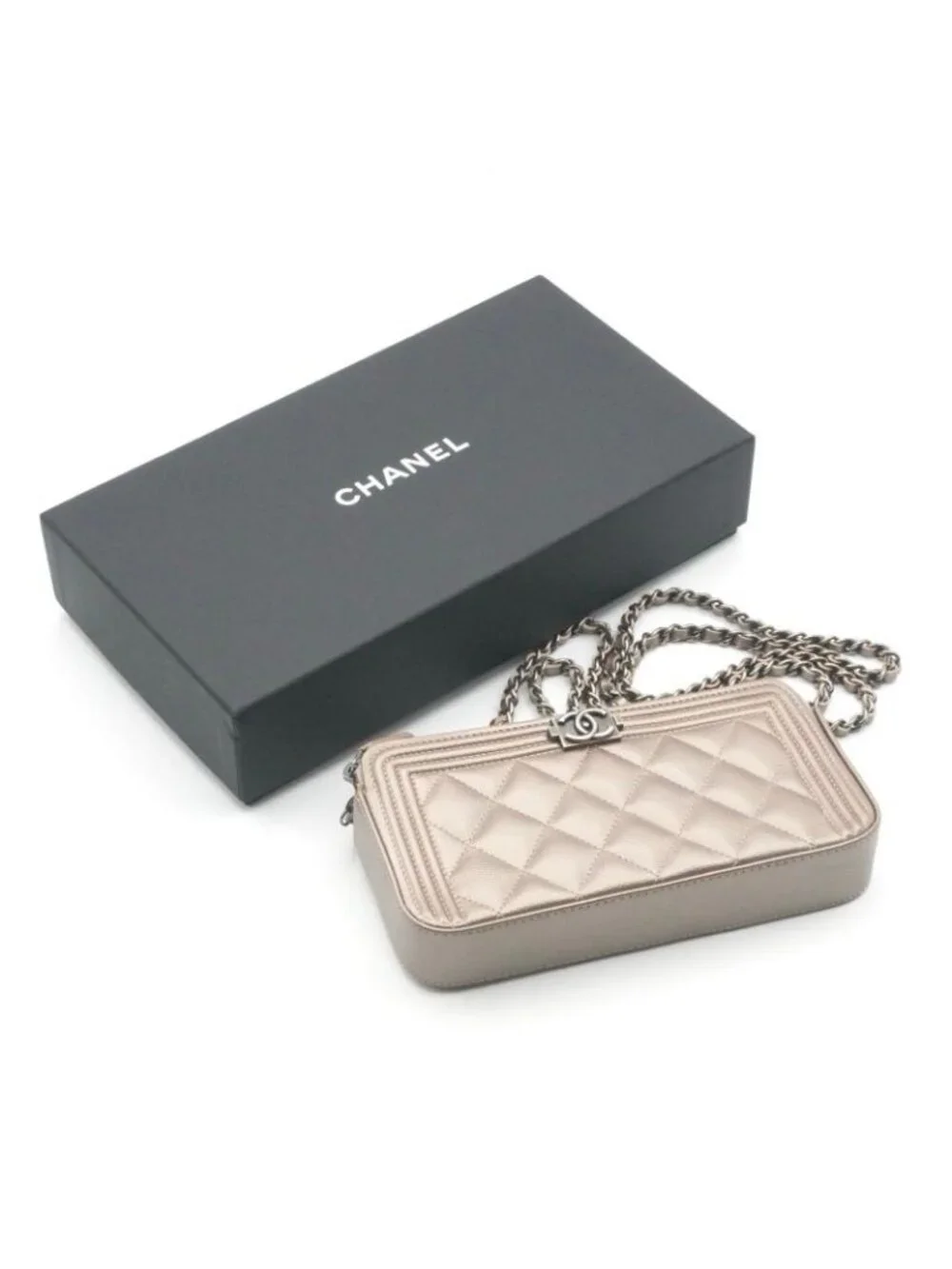 Chanel Wallet Gold Silver CC Logo Boy Chain Shoulder